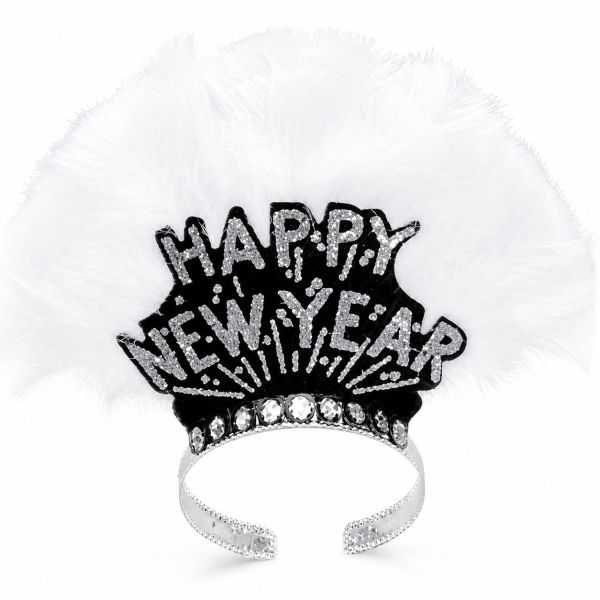 Deluxe Black Tiara with Silver Glitter & Feathers