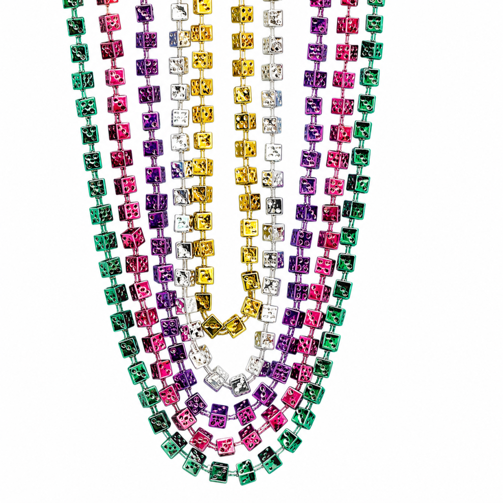 Multi-Color Metallic Dice Bead Necklaces