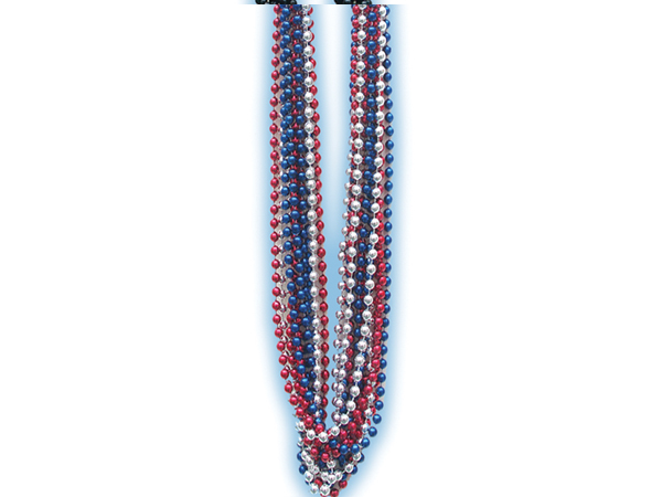 RED, WHITE, BLUE METALLIC BEAD NECKLACES