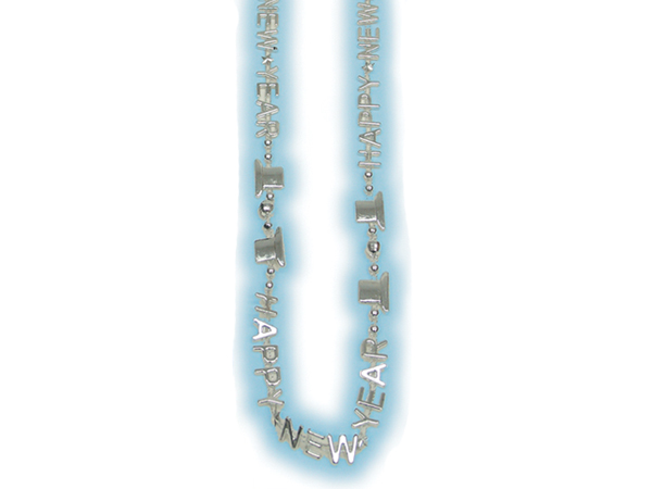 Silver Metallic Happy New Year Bead Necklaces