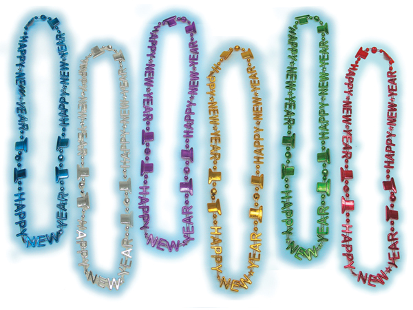 Multi-Color Metallic Happy New Year Bead Necklaces