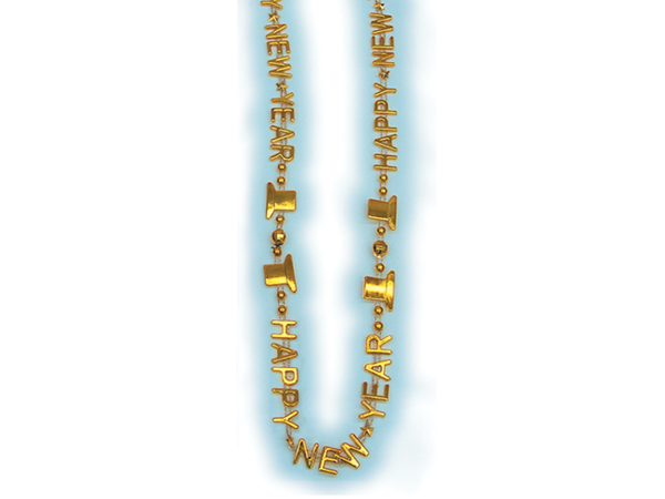 Gold Metallic Happy New Year Bead Necklaces
