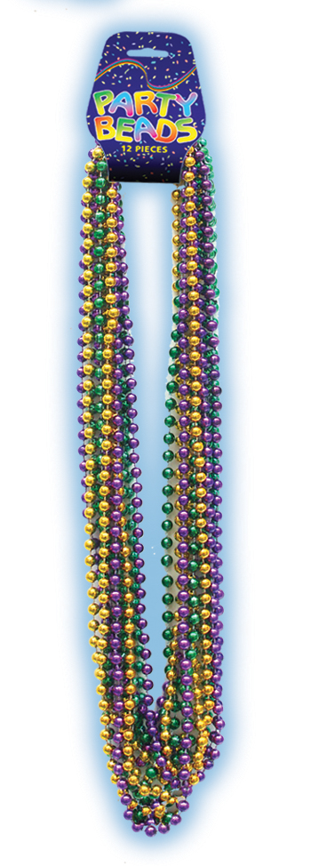 MARDI GRAS METALLIC BEADS ON DISPLAY CARD