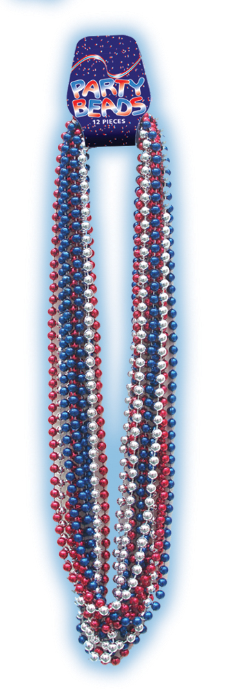 RED WHITE & BLUE METALLIC BEADS ON DISPLAY CARD