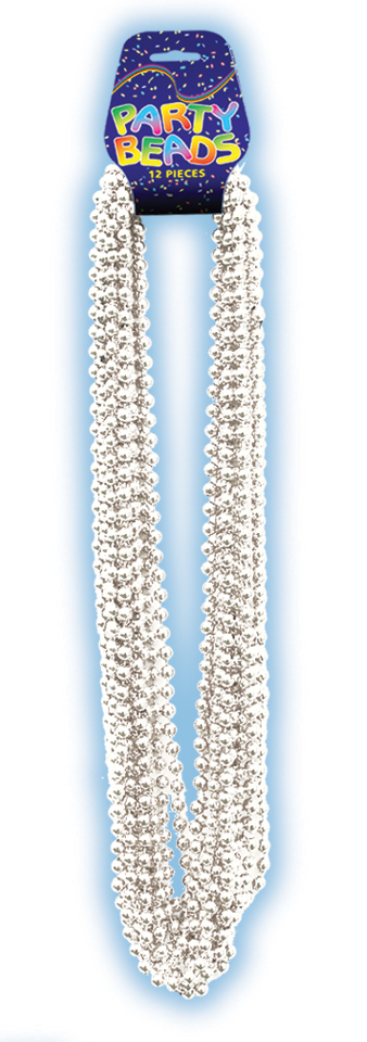 WHITE METALLIC BEADS ON DISPLAY CARD