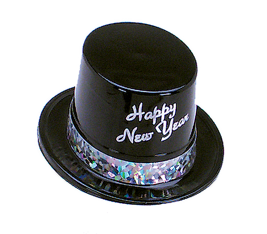 BLACK IMPRINTED HNY PLASTIC TOP HAT